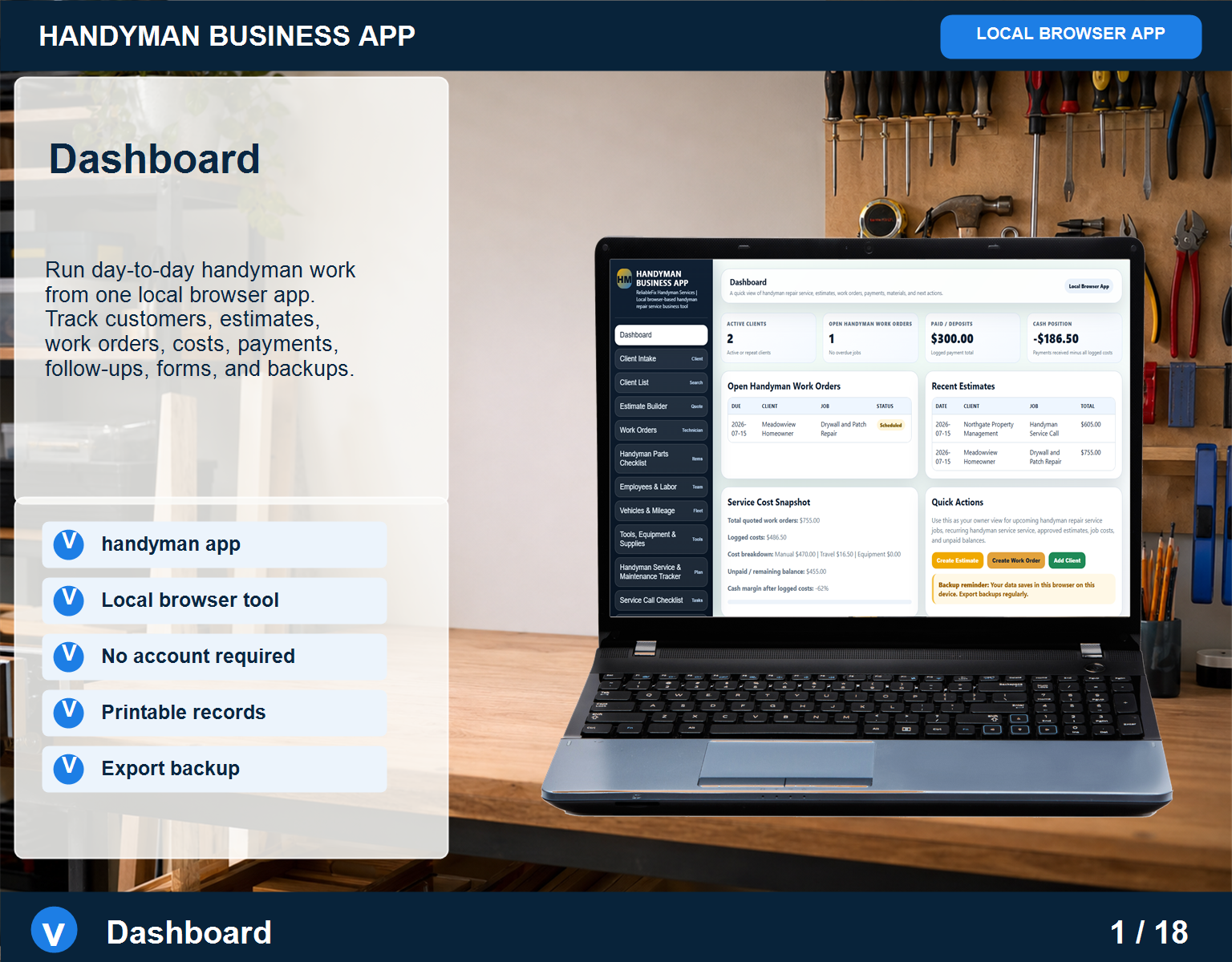 Handyman business app Handyman screen for service workflow management